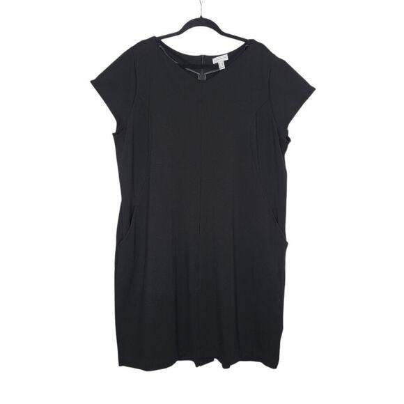 Susan Graver Women’s 2X Black Ponte Knit Cap Sleeve Midi Dress LBD Slimming Work - Picture 2 of 14